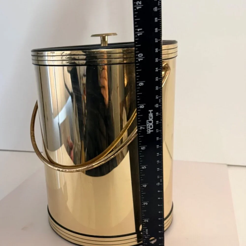 Vintage Kraftware Ice Bucket Gold Foil Tall MCM Regency Barware Clear Lid Retro